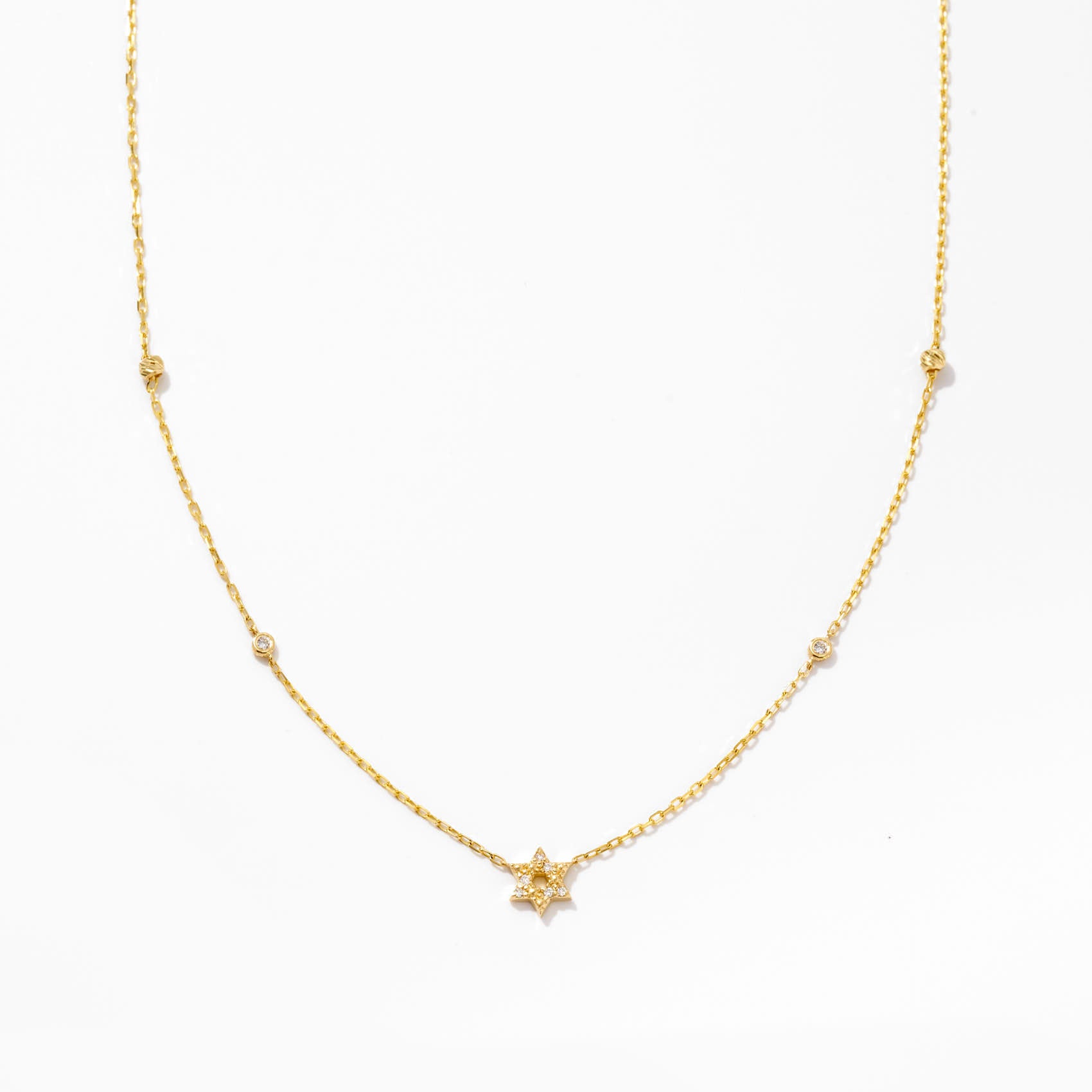 Diamond Station Star of David 14K Solid Gold Necklace