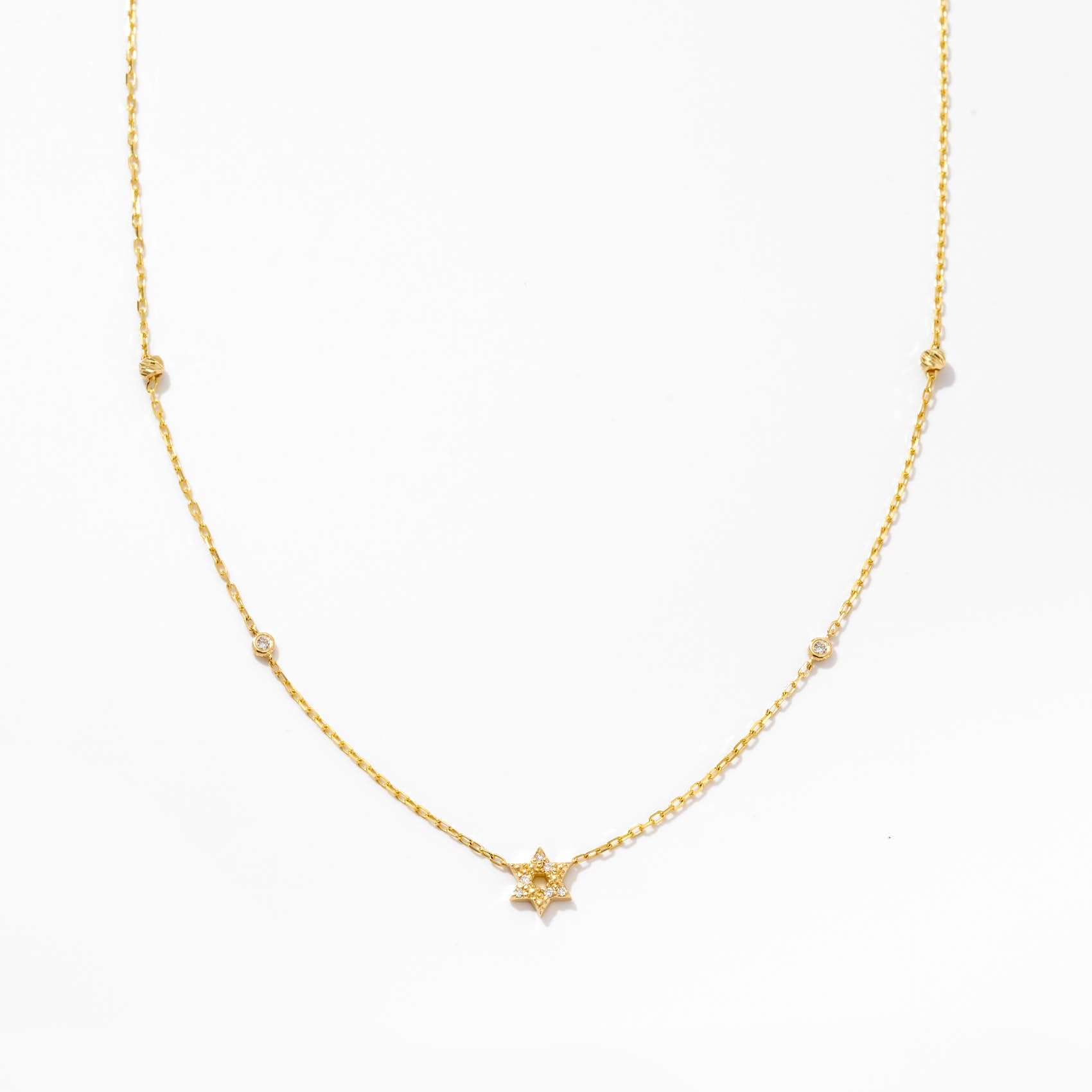 Diamond Station Star of David 10K Solid Gold Necklace