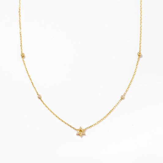 Diamond Station Star of David 10K Solid Gold Necklace