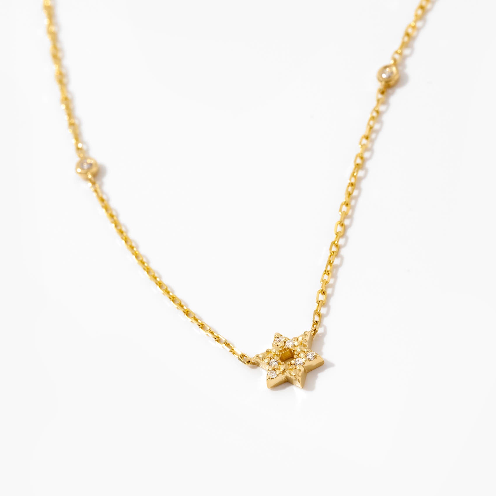 Diamond Station Star of David 14K Solid Gold Necklace