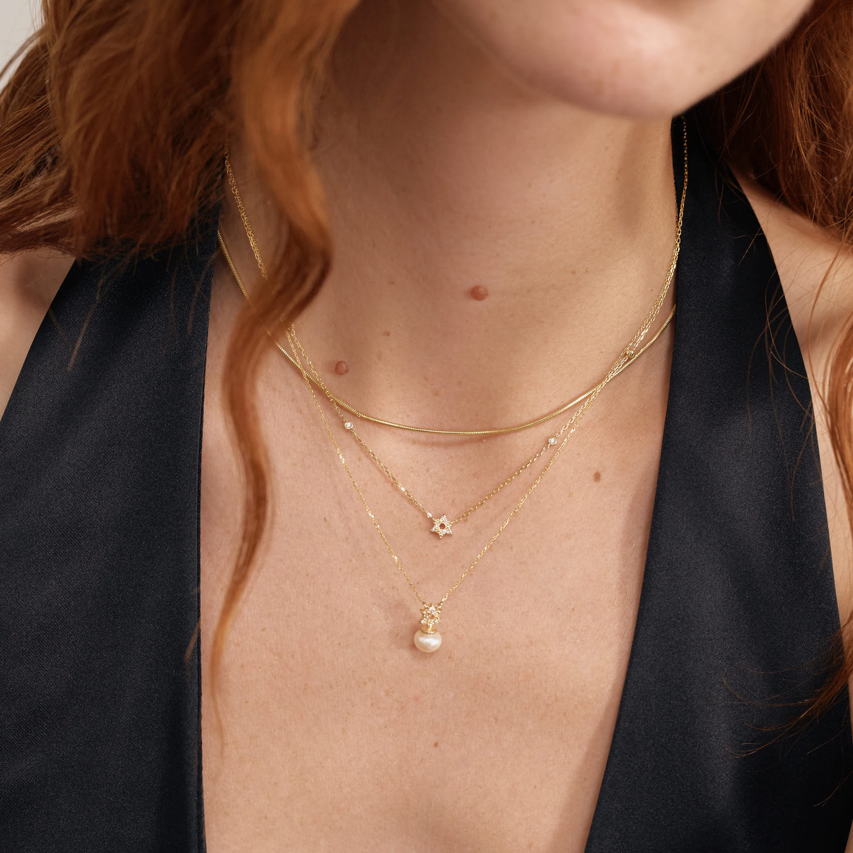 Diamond Station Star of David 14K Solid Gold Necklace