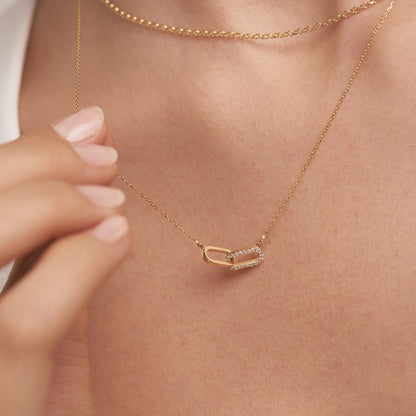 Diamond Paperclip Interlocking Necklace in 14k Solid Gold