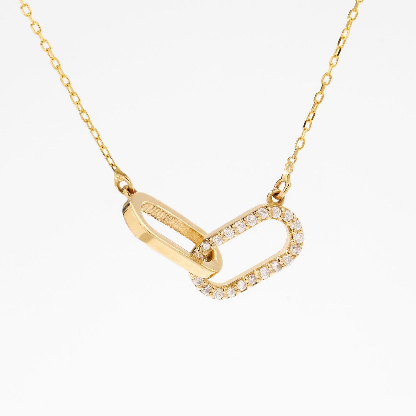 Diamond Paperclip Interlocking Necklace in 14k Solid Gold