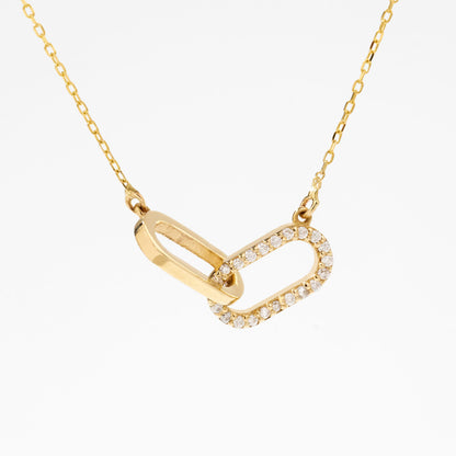 Diamond Paperclip Interlocking Necklace in 14k Solid Gold