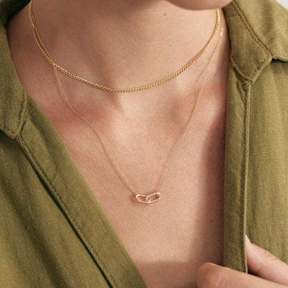 Diamond Paperclip Interlocking Necklace in 14k Solid Gold