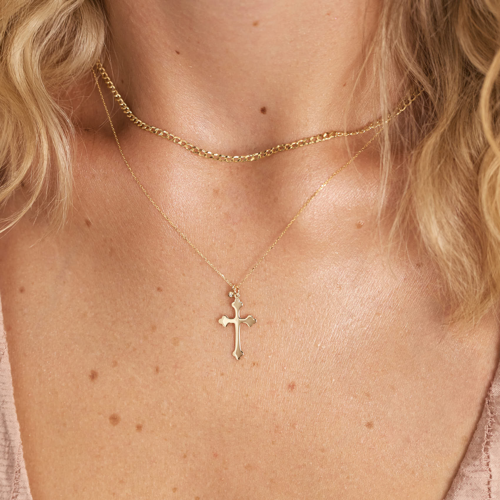 Diamond Budded Cross Necklace
