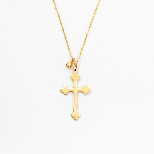 Diamond Budded Cross Necklace in 14k Solid Gold