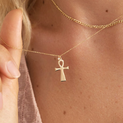 Diamond Ankh Cross Necklace in 14k Solid Gold