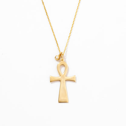 Diamond Ankh Cross Necklace in 14k Solid Gold