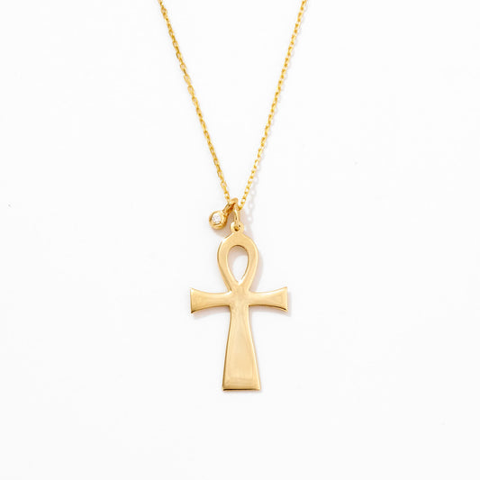 Diamond Ankh Cross Necklace in 14k Solid Gold