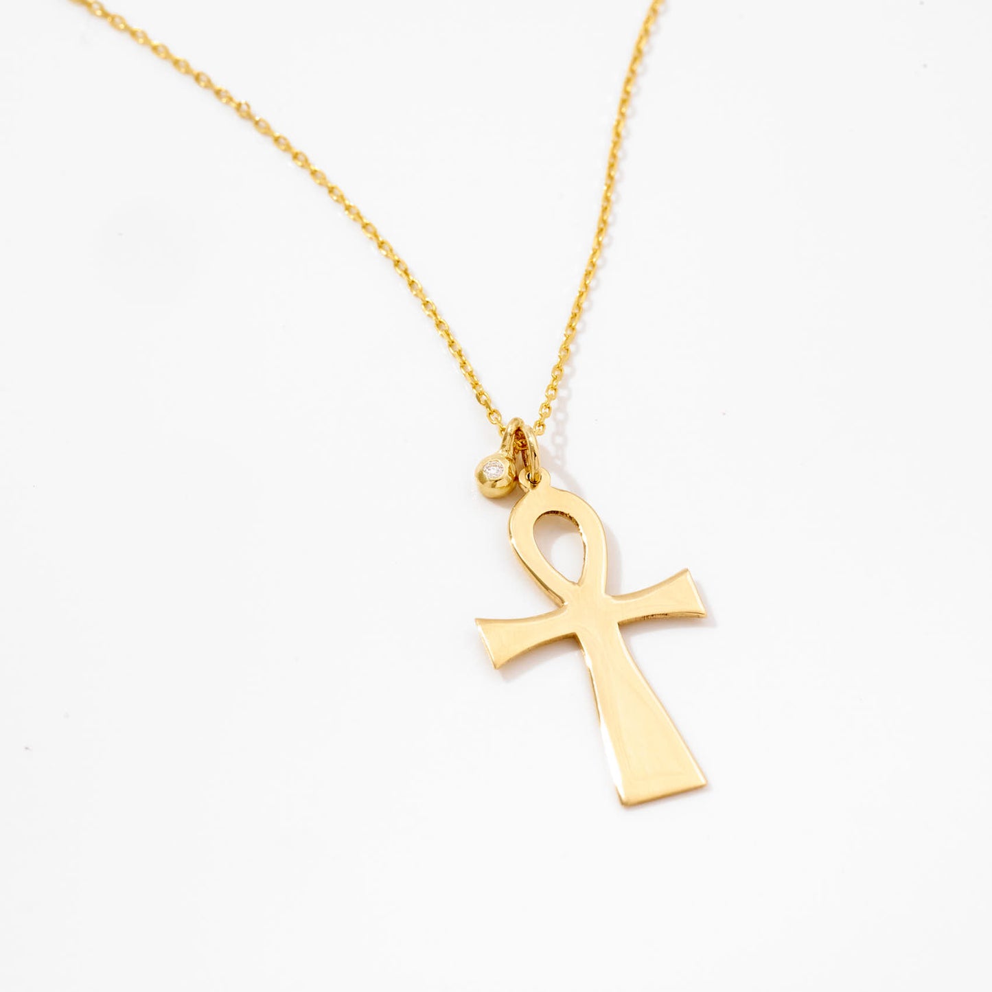 Diamond Ankh Cross Necklace in 14k Solid Gold