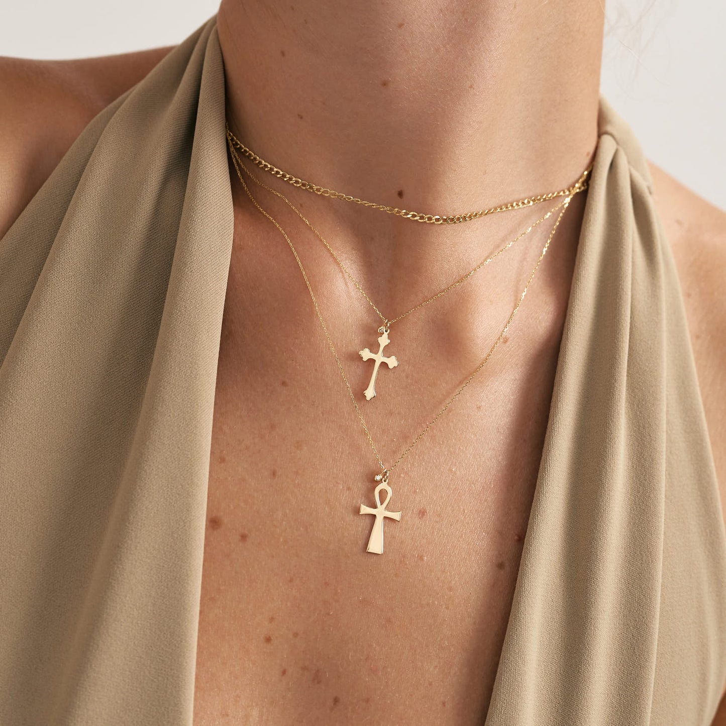 Diamond Ankh Cross Necklace in 14k Solid Gold