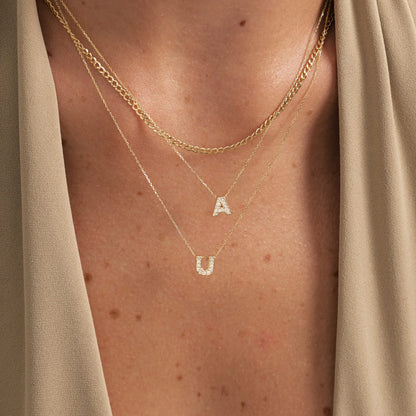 Diamond Letter Necklace in 14k Solid Gold