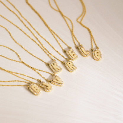 Diamond Bubble Initial Necklace in 14k Solid Gold