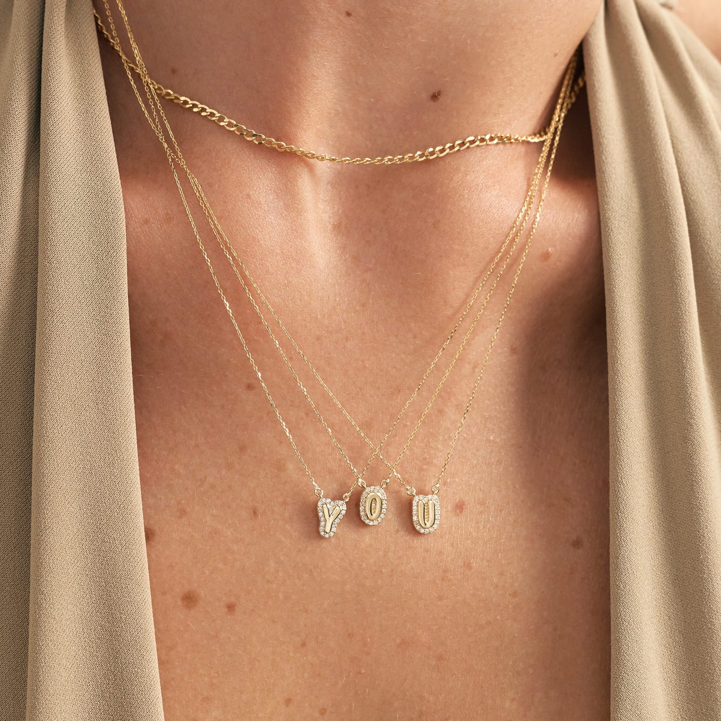 Diamond Bubble Initial Necklace in 14k Solid Gold