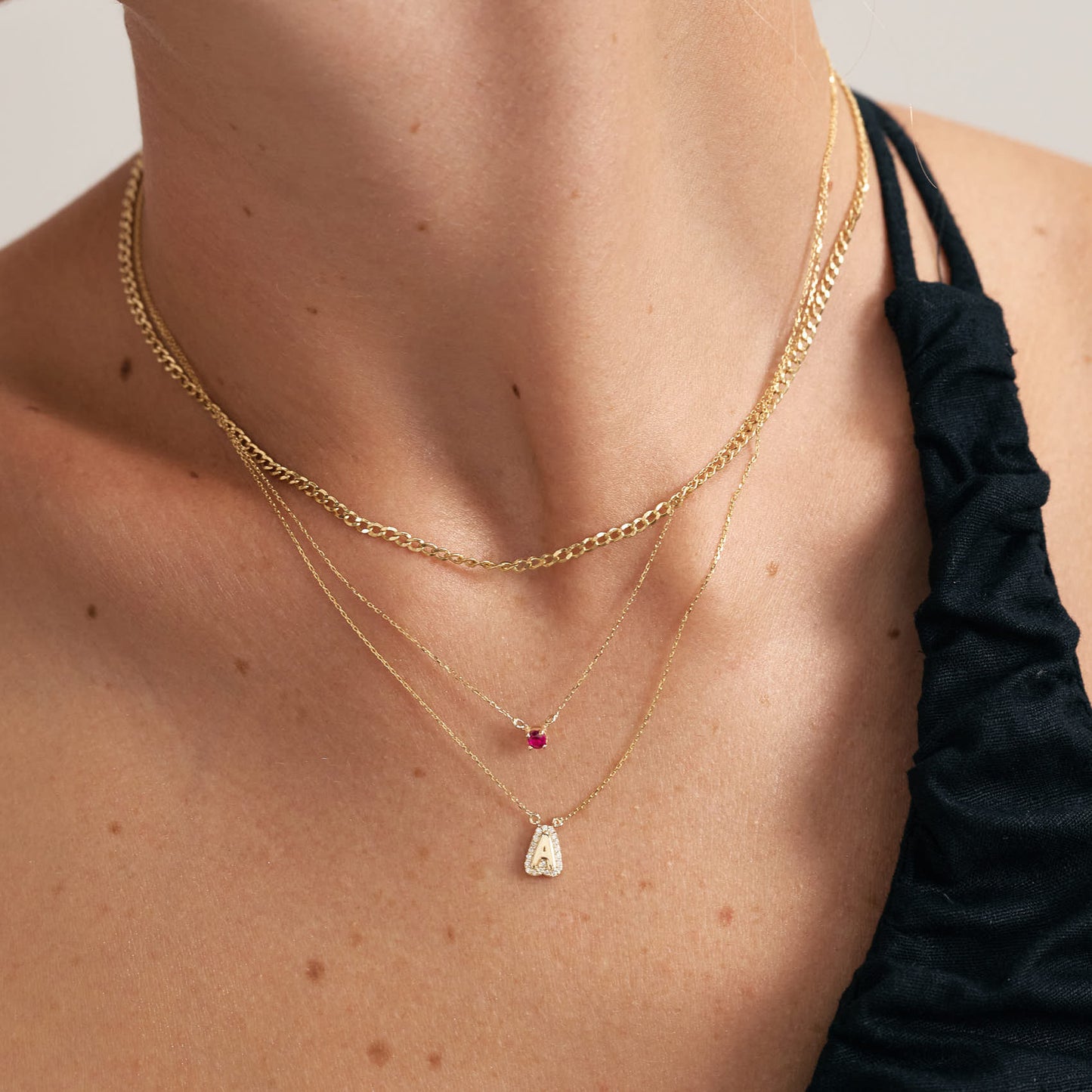 Diamond Bubble Initial Necklace in 14k Solid Gold