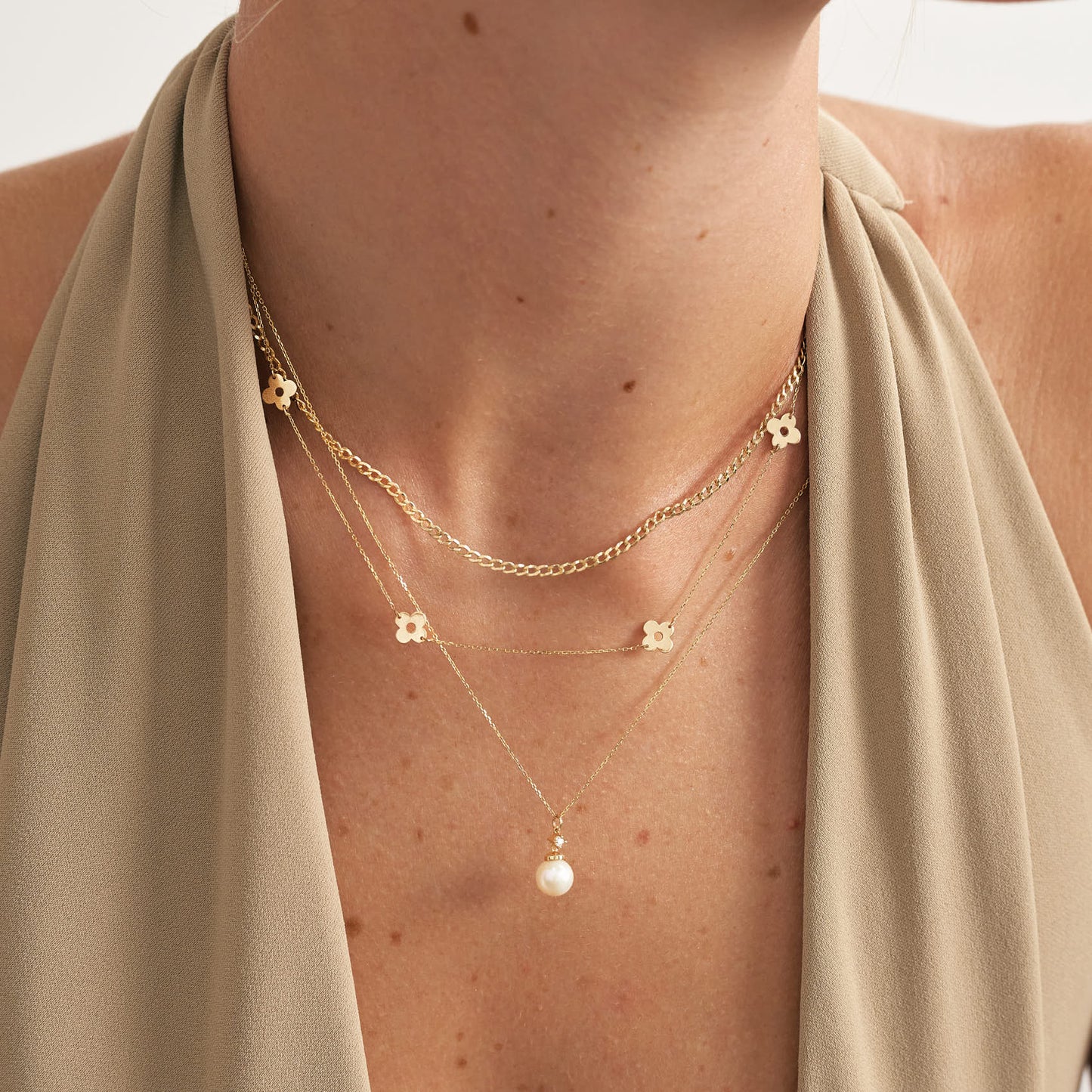 Collier Clover Station en or massif 14 carats