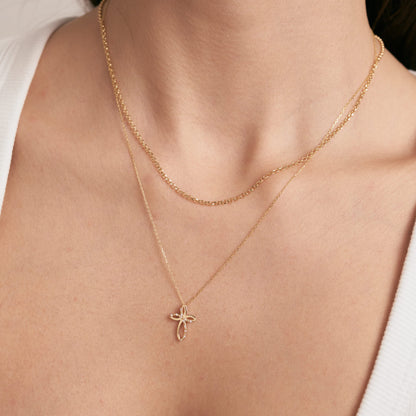 Diamond Loop Cross Necklace in 14k Solid Gold