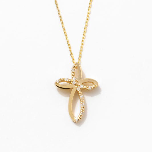 Diamond Loop Cross Necklace in 14k Solid Gold