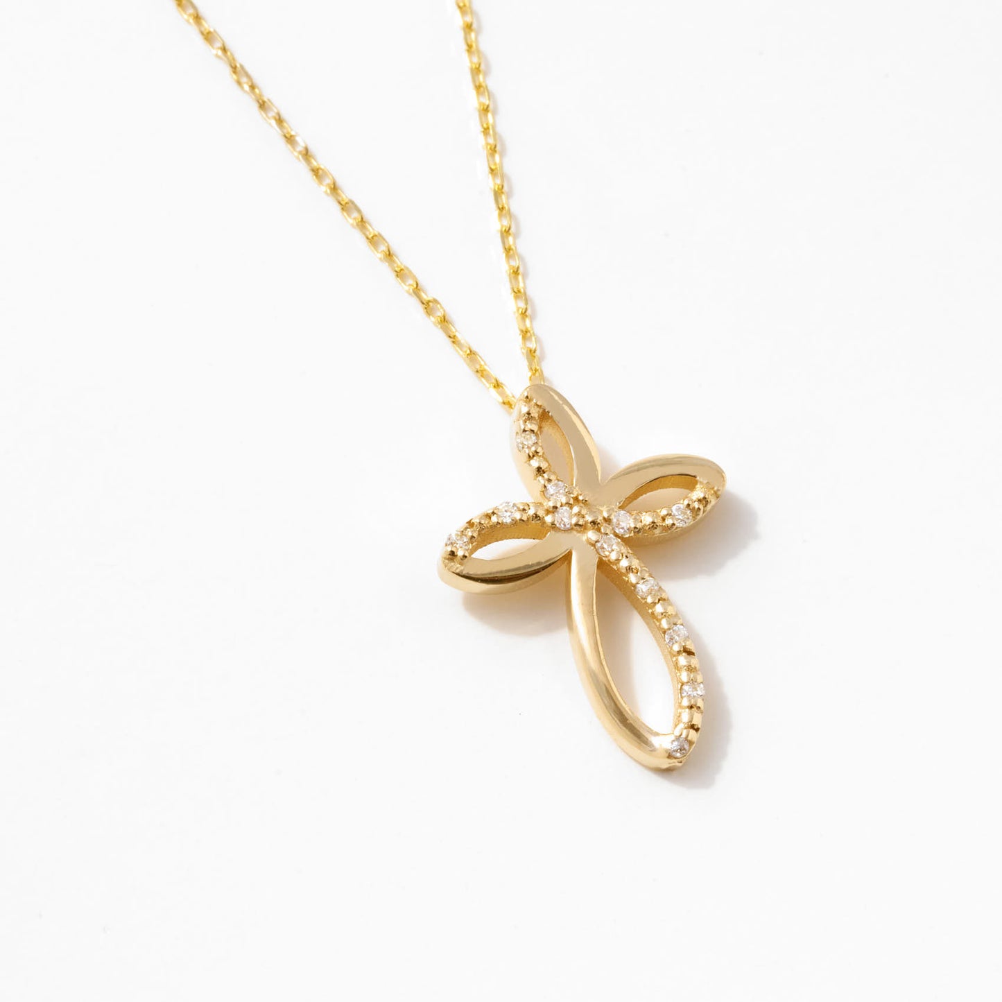 Diamond Loop Cross Necklace in 14k Solid Gold