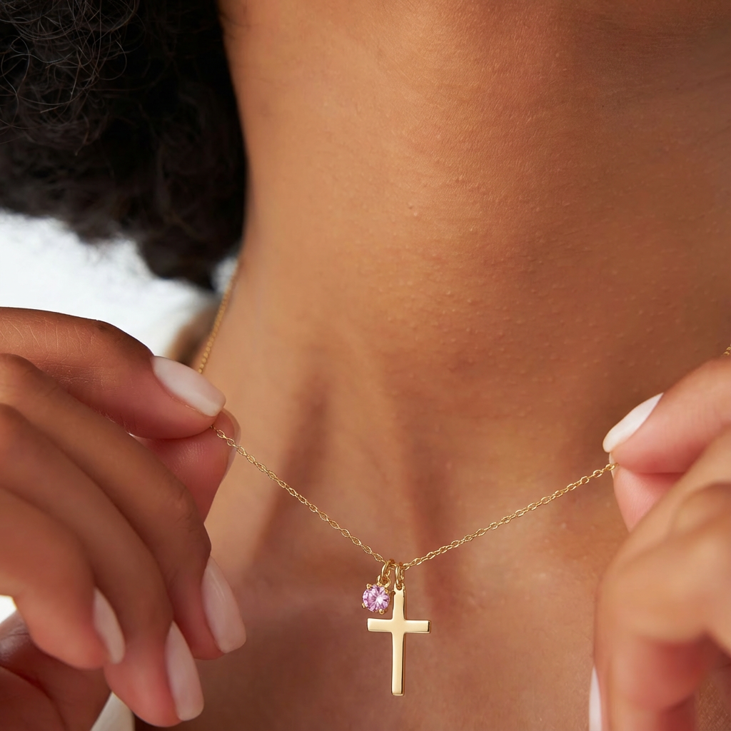 Cross Birthstone Necklace