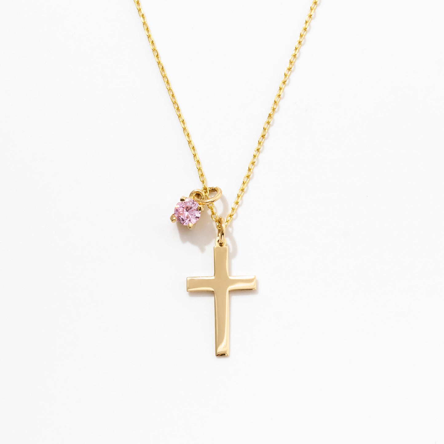 Cross Birthstone Necklace in 14k Solid Gold