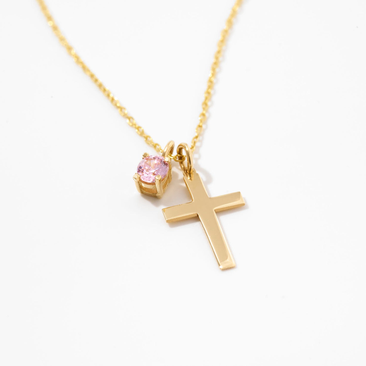 Cross Birthstone Necklace in 14k Solid Gold