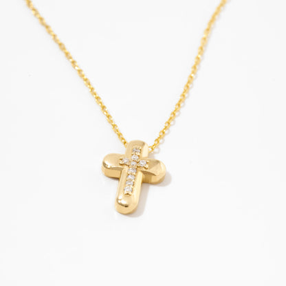 Small Diamond Cross Necklace in 14k Solid Gold