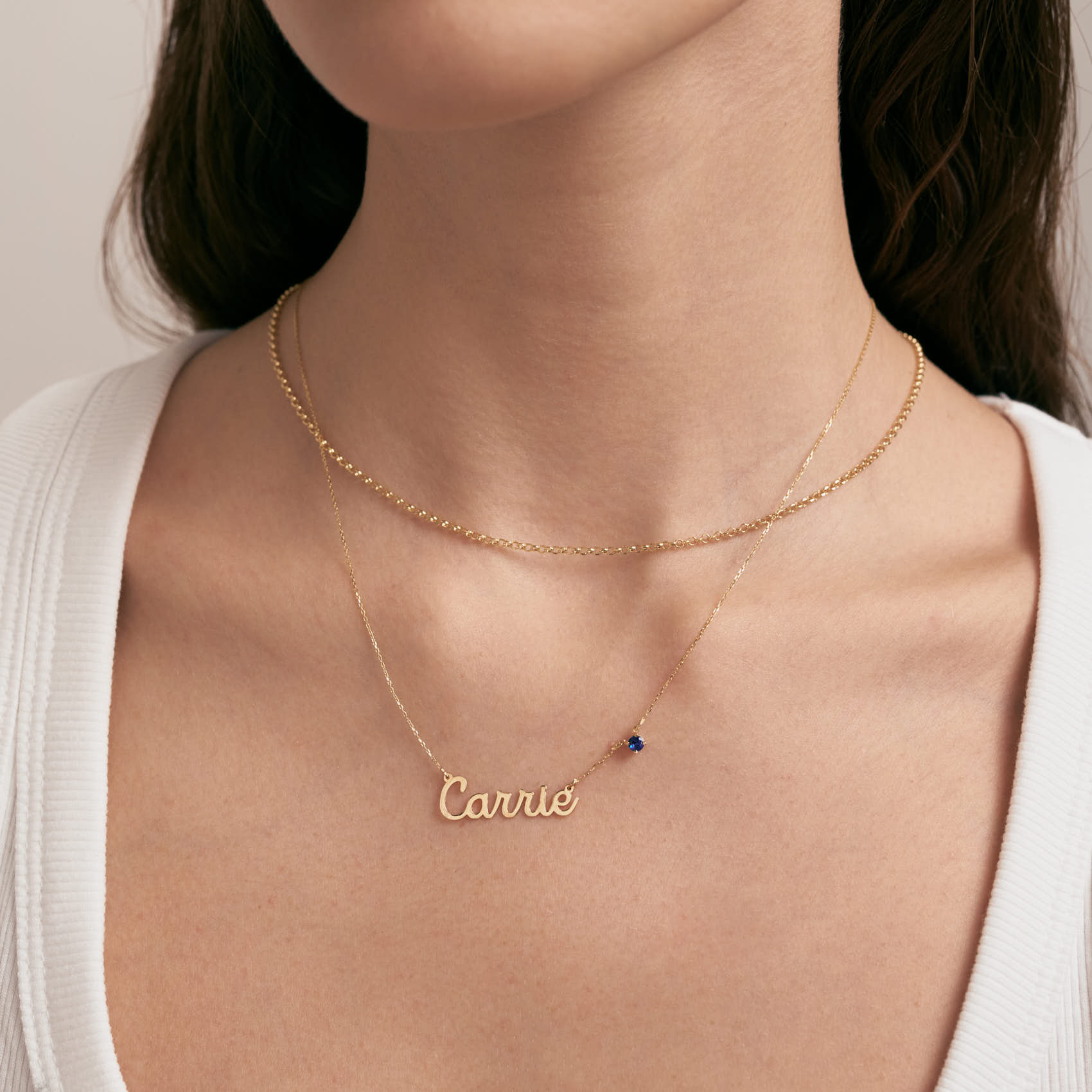 Carrie Name Necklace with Birthstone