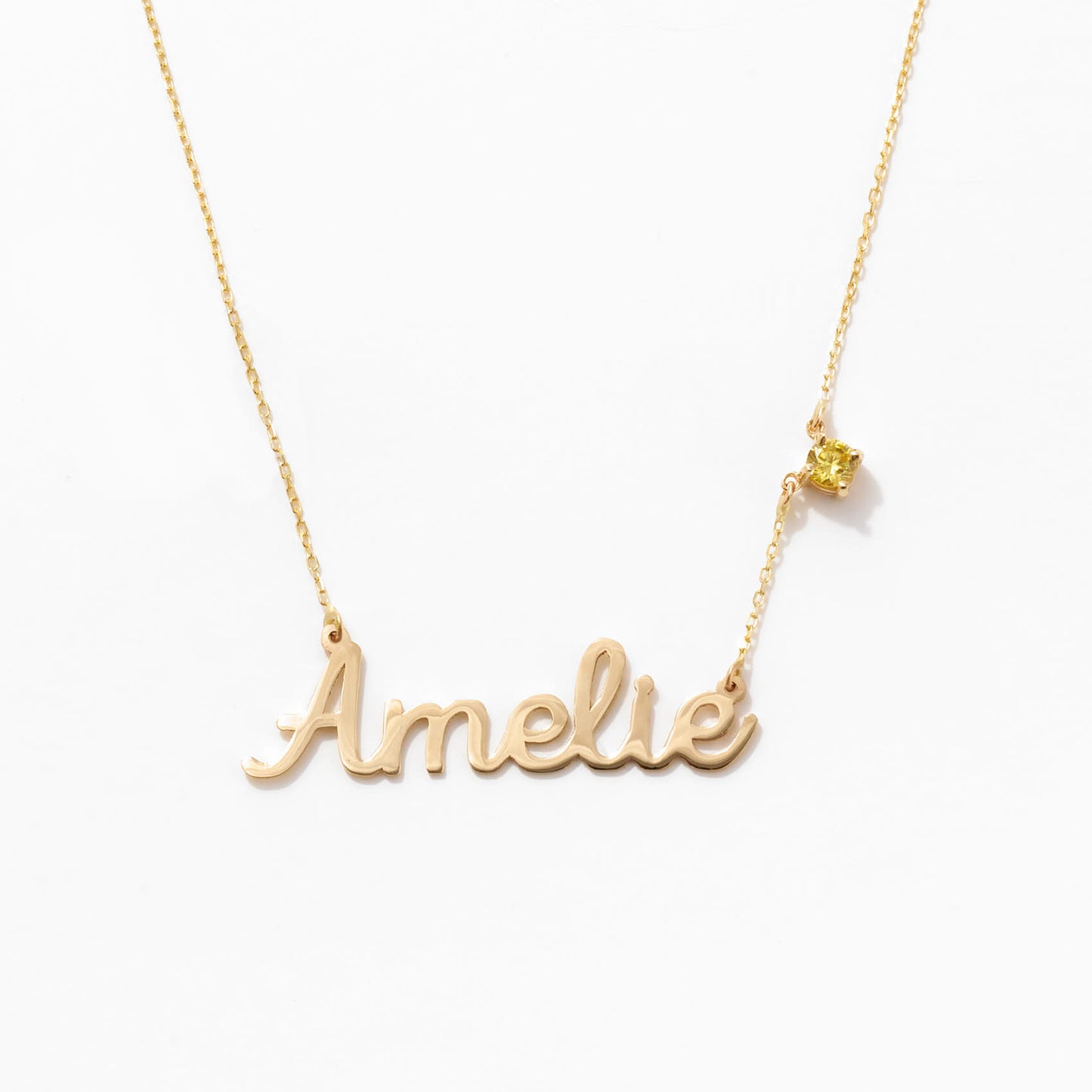 Carrie Name Necklace with Birthstone in 14k Solid Gold