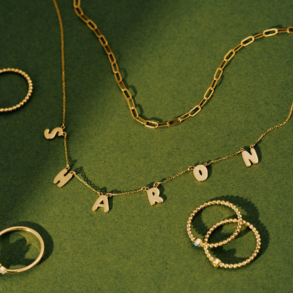 Bubble Letter Name Necklace in 14k Solid Gold