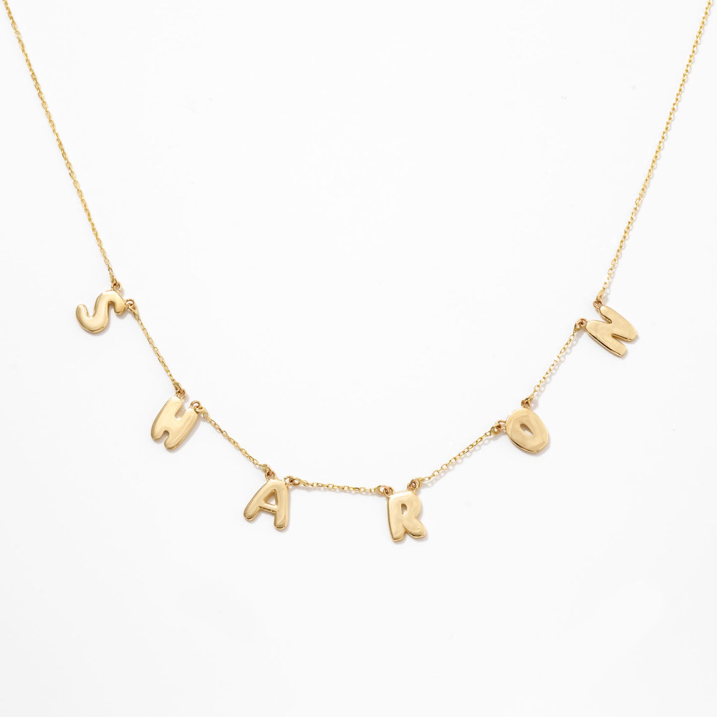 Bubble Letter Name Necklace in 14k Solid Gold