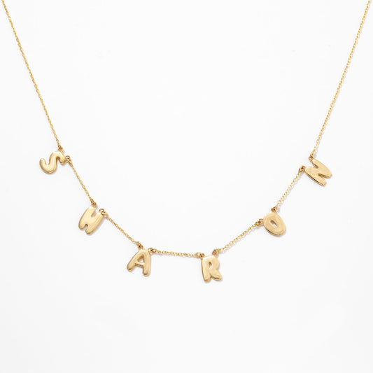 Bubble Letter Name Necklace in 14k Solid Gold