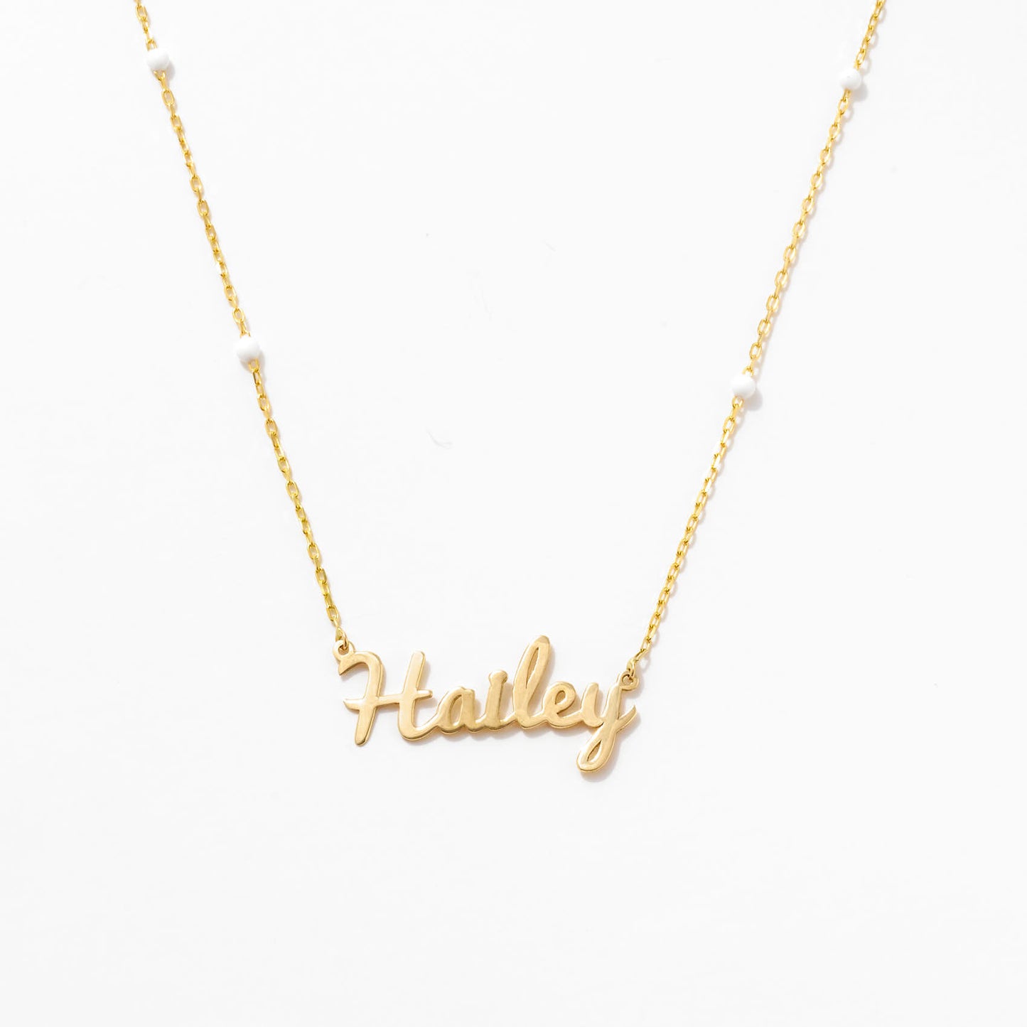 Carrie Name Necklace with Enamel Chain in 14k Solid Gold