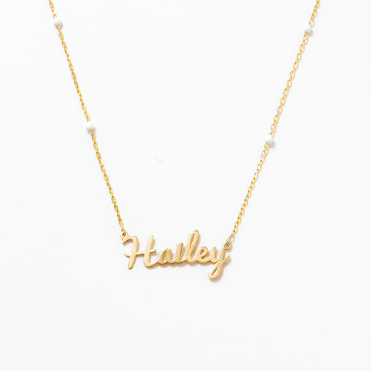 Carrie Name Necklace with Enamel Chain in 14k Solid Gold