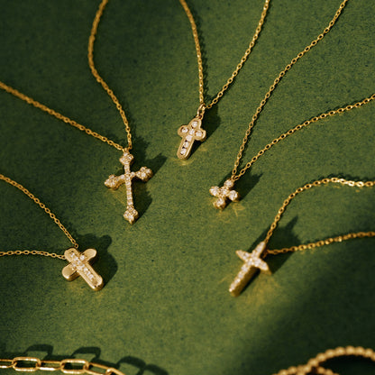 Tiny Diamond Cross Necklace in 14k Solid Gold