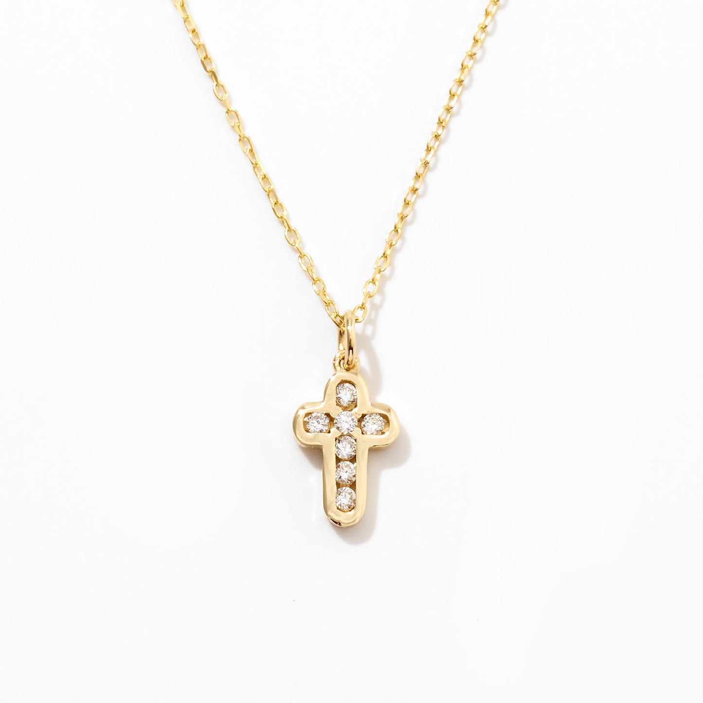 Tiny Diamond Cross Necklace in 14k Solid Gold