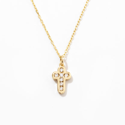 Tiny Diamond Cross Necklace in 14k Solid Gold