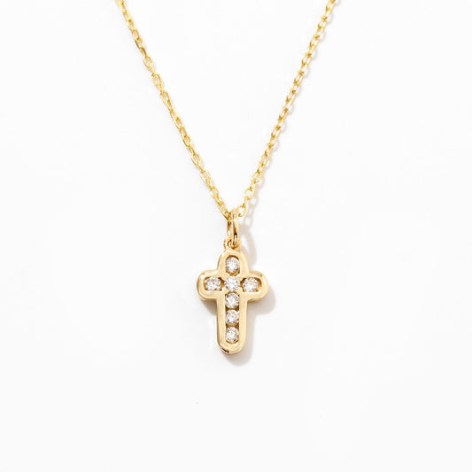 Tiny Diamond Cross Necklace in 14k Solid Gold