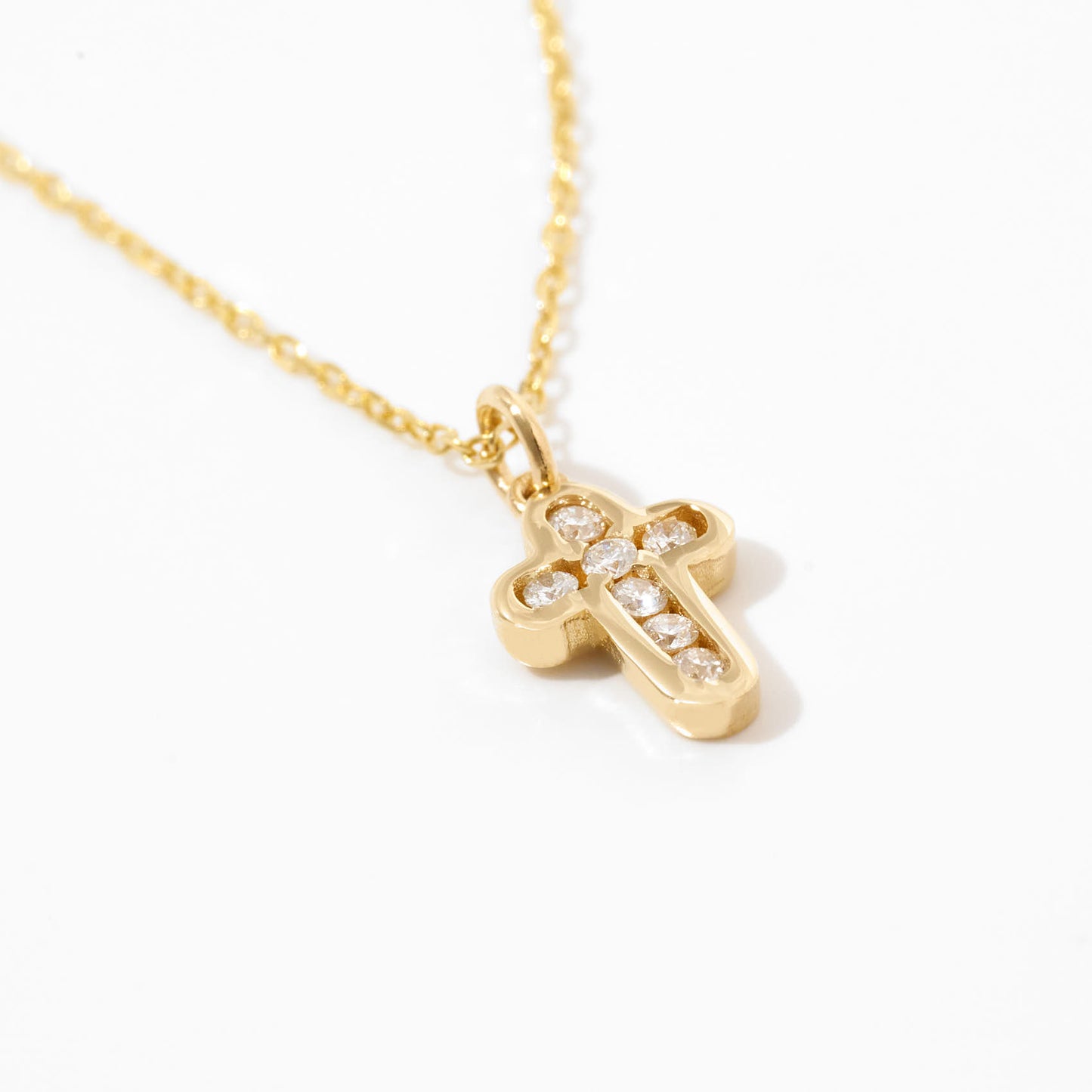 Tiny Diamond Cross Necklace in 14k Solid Gold