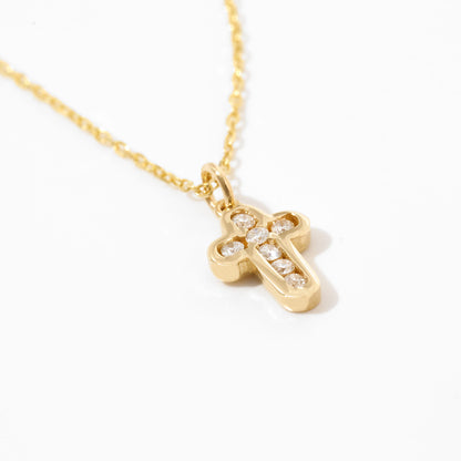 Tiny Diamond Cross Necklace in 14k Solid Gold