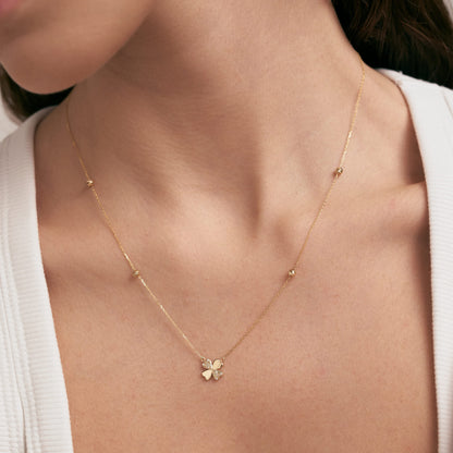 Diamond Four-Leaf Clover Necklace in 14K Solid Gold