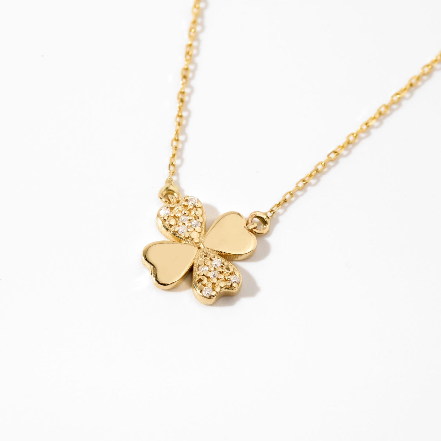 Diamond Four-Leaf Clover Necklace in 14K Solid Gold