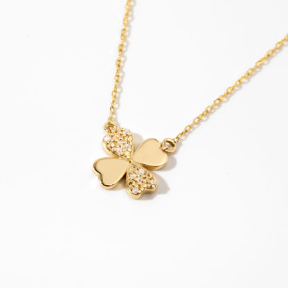 Diamond Four-Leaf Clover Necklace in 14K Solid Gold