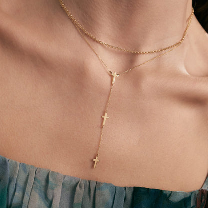 Cross Y-Necklace in 14k Solid Gold