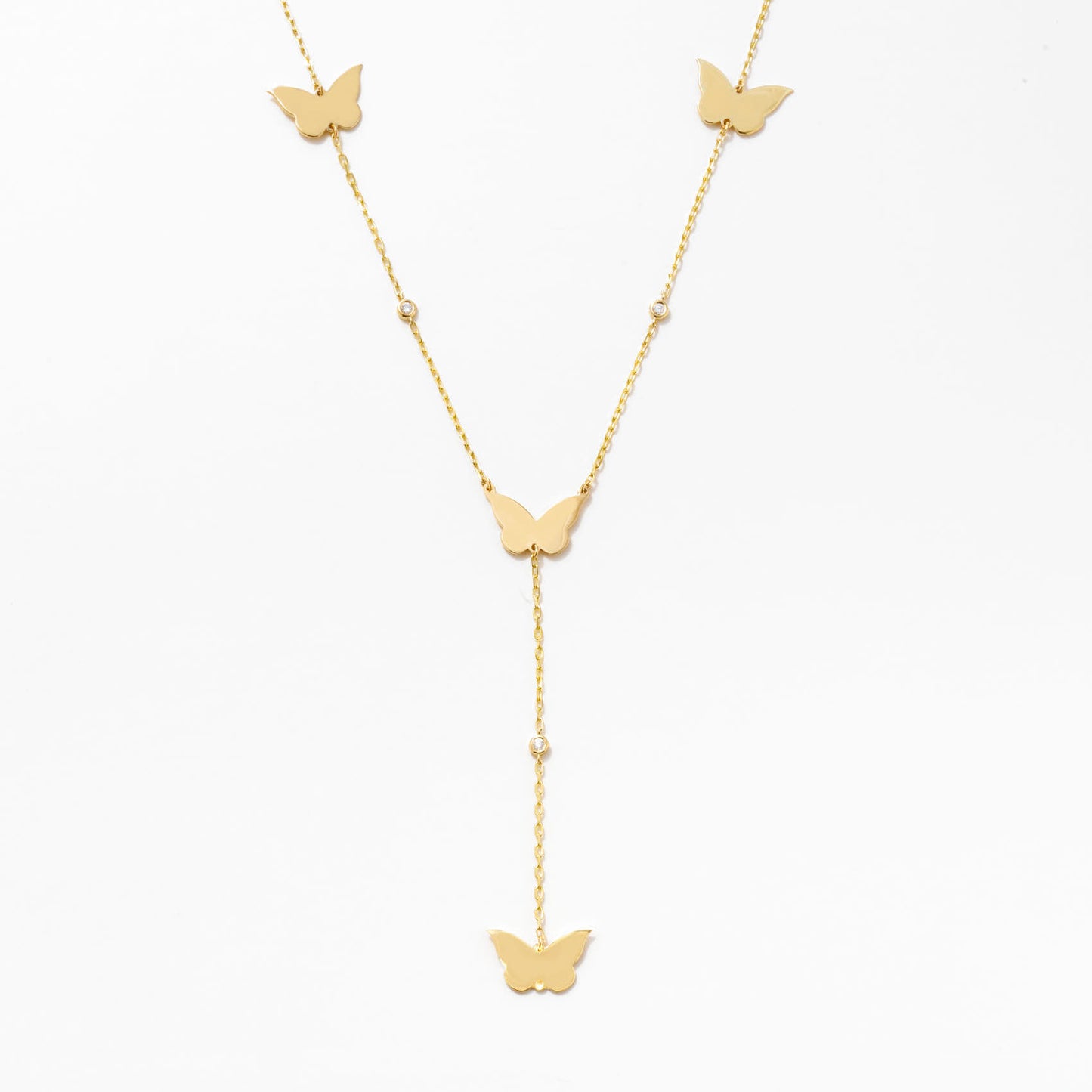 Butterfly Y-Necklace with Diamond in 14k Solid Gold