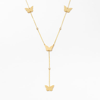 Butterfly Y-Necklace with Diamond in 14k Solid Gold