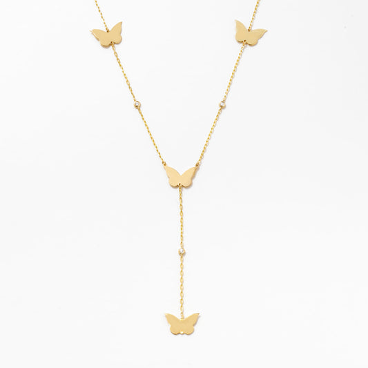 Butterfly Y-Necklace with Diamond in 14k Solid Gold