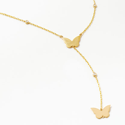 Butterfly Y-Necklace with Diamond in 14k Solid Gold