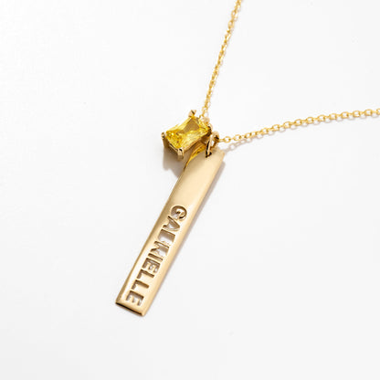 Bar Necklace with Birthstone in 14k Solid Gold